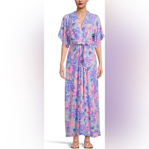 Lilly Pulitzer Dresses & Skirts - Lilly Pulitzer sz 10 Wisteria kimono Sleeve V-Neck Maxi Dress Floral Stretch